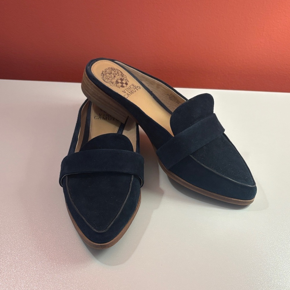 Vince Camuto Blue Suede “Kirstie” mules 7.5